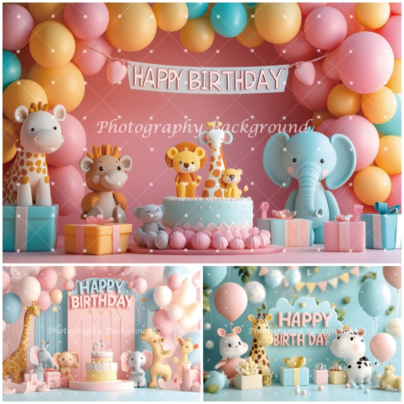 Photography Zoo - Dschungeltiere Happy Birthday Hintergrund Baby Shower