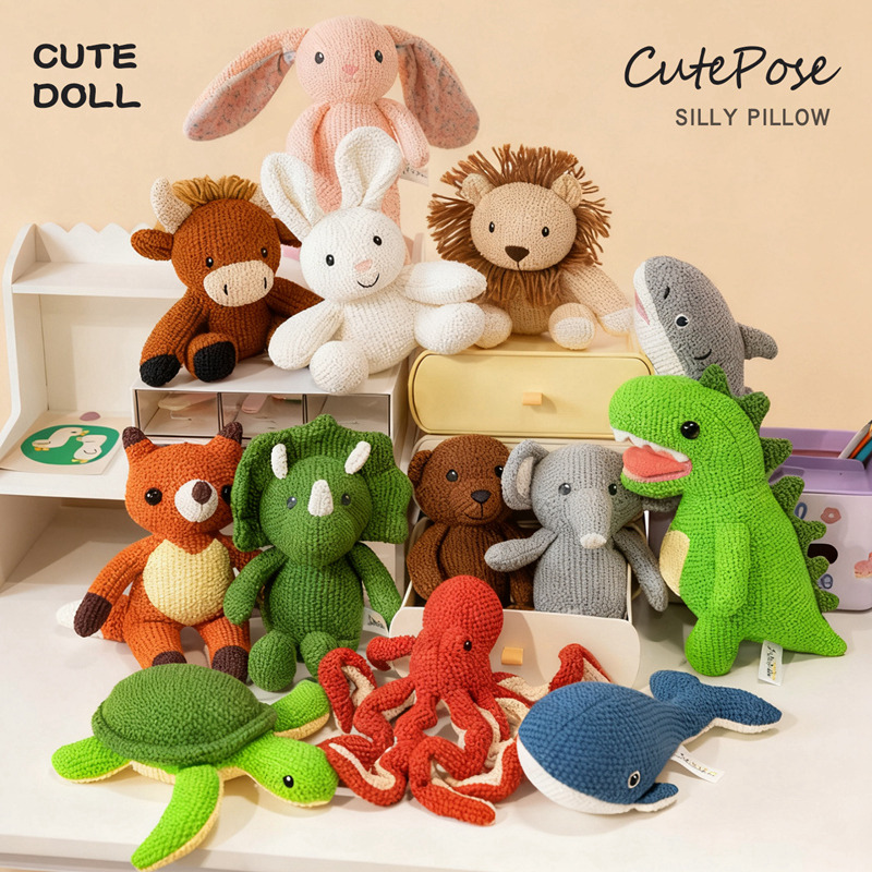 Photography Zoo - Spezielle handgemachte gestrickte Tierpuppe Kaninchen Elefant