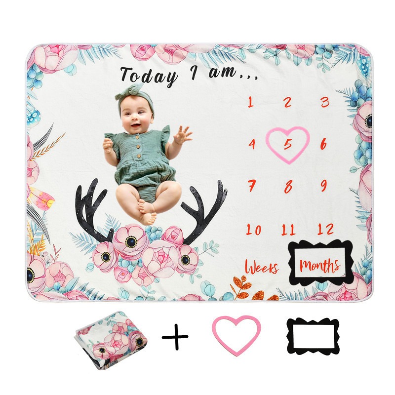 Photography Day - Digital bedruckte Flanell-Meilenstein-Decke, 100-Tage-Decke für Babys,